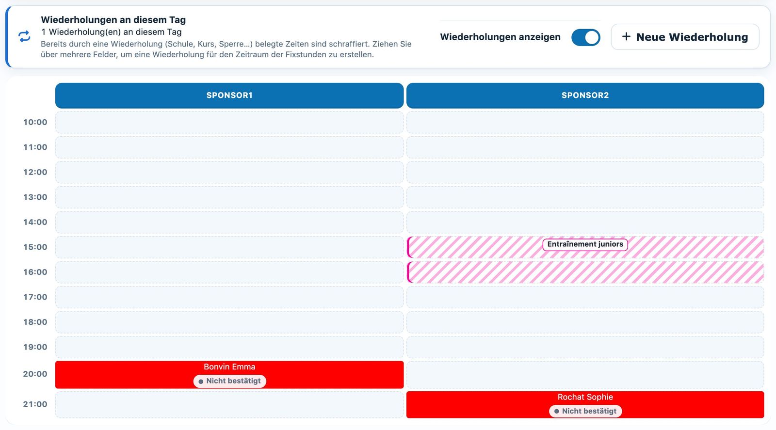 Raster der Fixstunden am Mittwoch mit einer schraffierten Wiederholung